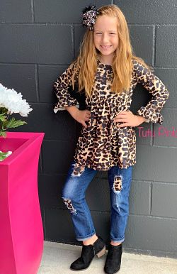 Leopard Tunic & Denim Pants Set