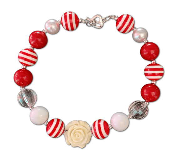 Chunky Necklace Red White Rose
