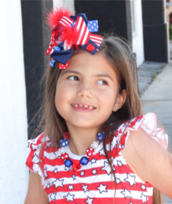 Hair Bow Boutique Layered Feather Bow Red White Blue