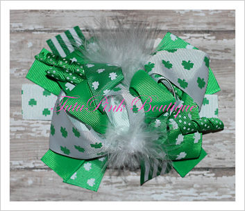 Hair Bow Boutique Layered Feather Shamrock St. Patrick's Day