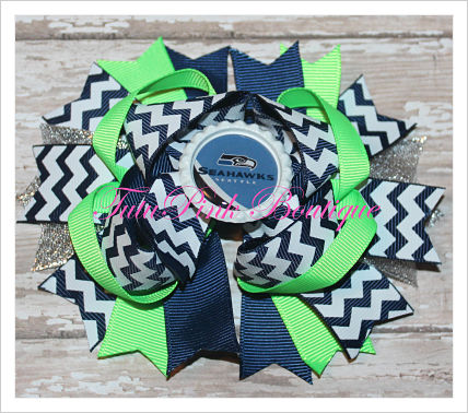Hair Bow Boutique Stacked Seahawks