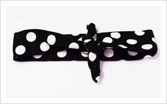 Headband Knotted Black with White Polka Dots