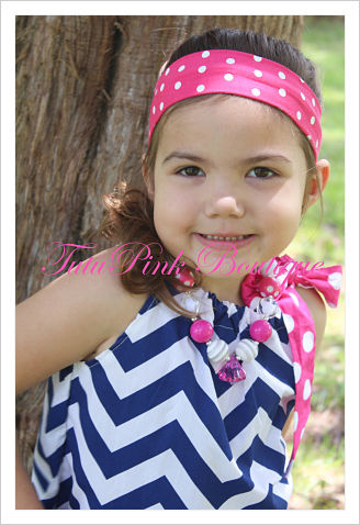 Headband Knotted Tie Hot Pink White Dots