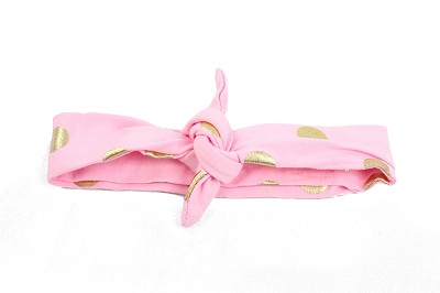 Headband Knotted Tie Light Pink Gold Dot