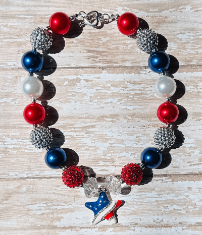 Chunky Necklace Red White Blue Star