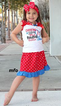 Skirt & Top Set Baseball Sister Cheer Bling
